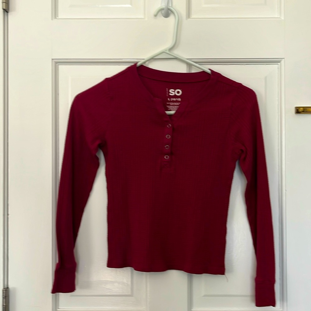 SO Girls Burgundy Long Sleeve Henley Top